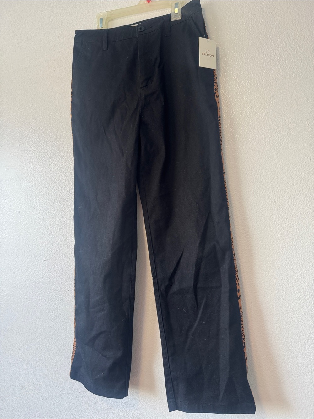 Brixton Black Chinos with Leopard-Print Side Stripe